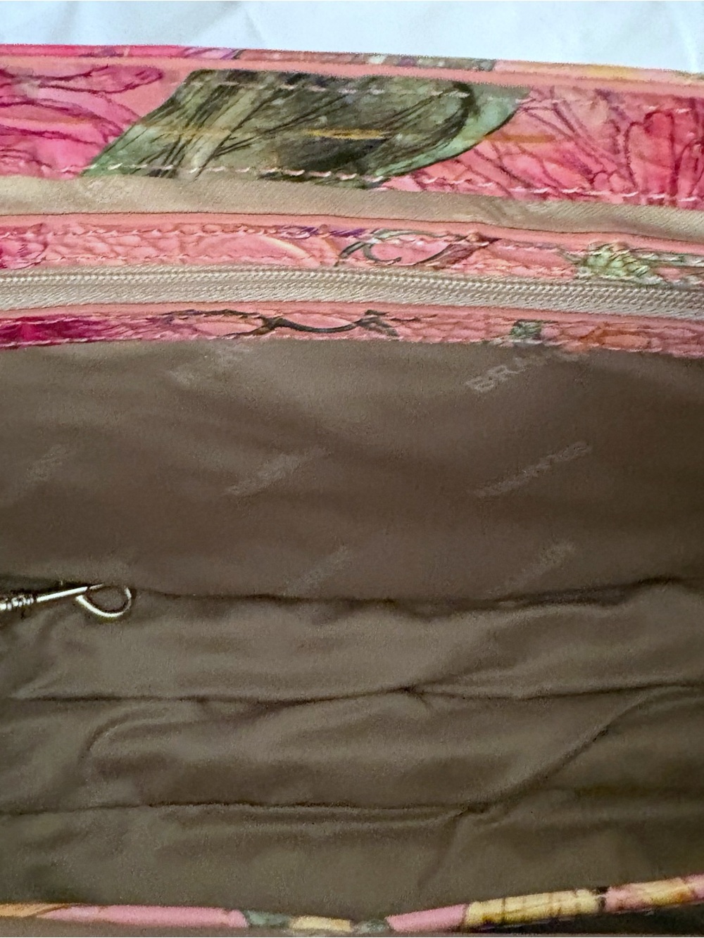 Brahmin Hallie Straw and Croc Embossed Pink Satchel with Floral Trim - Picture 5 of 9